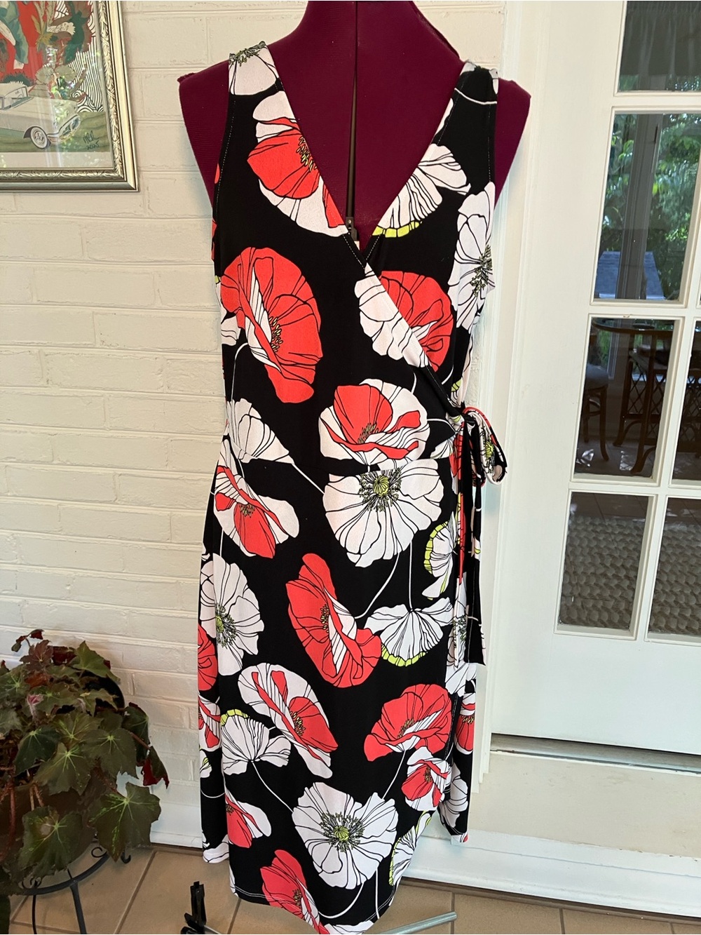 Masseys | Bold Poppy Print Faux Wrap Dress | High Low Hem | XL